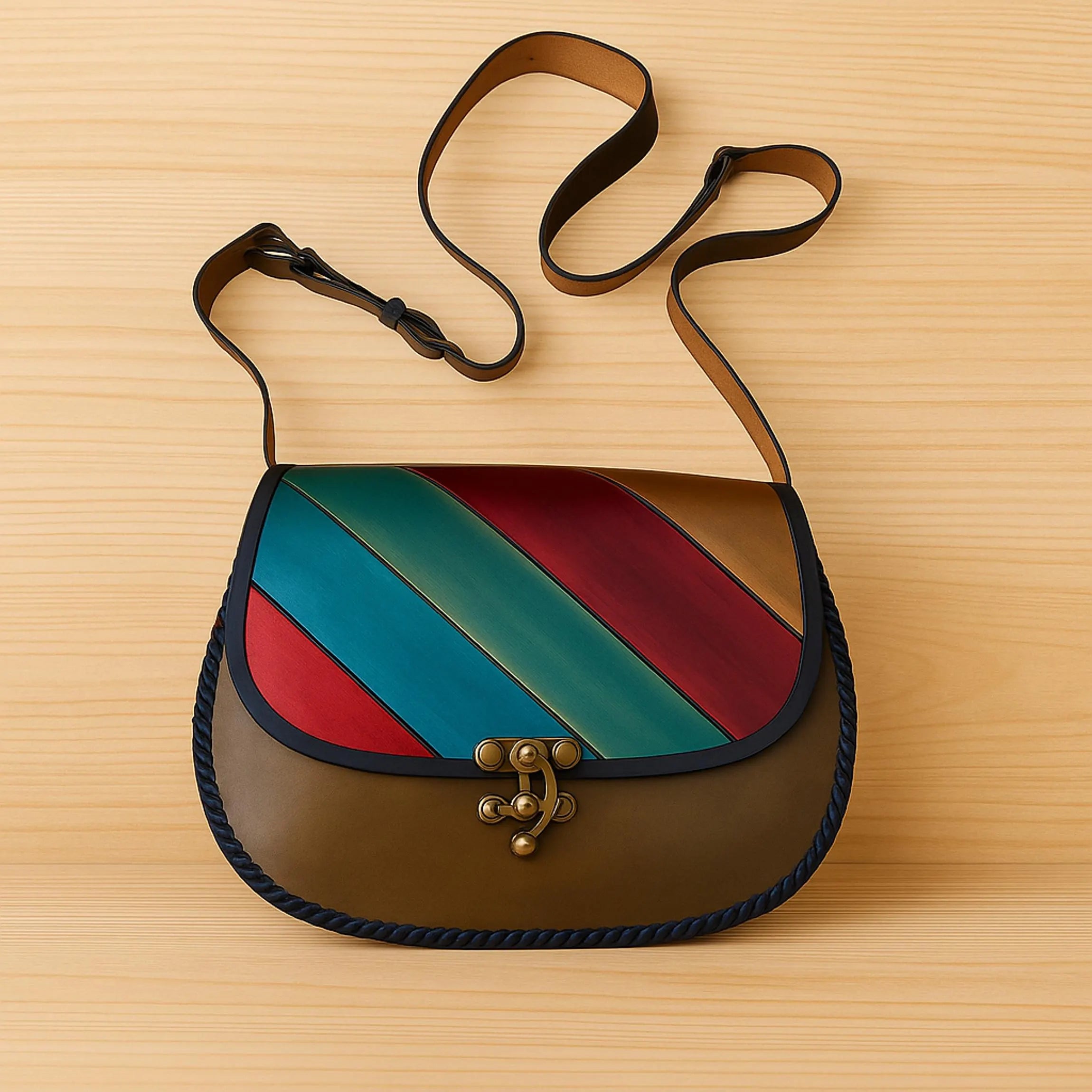 Geometric Leather Crossbody Bag | Hand Painted Aztec Kilim Pattern | Boho Western Satchel | Veg-Tan Full Grain Cowhide