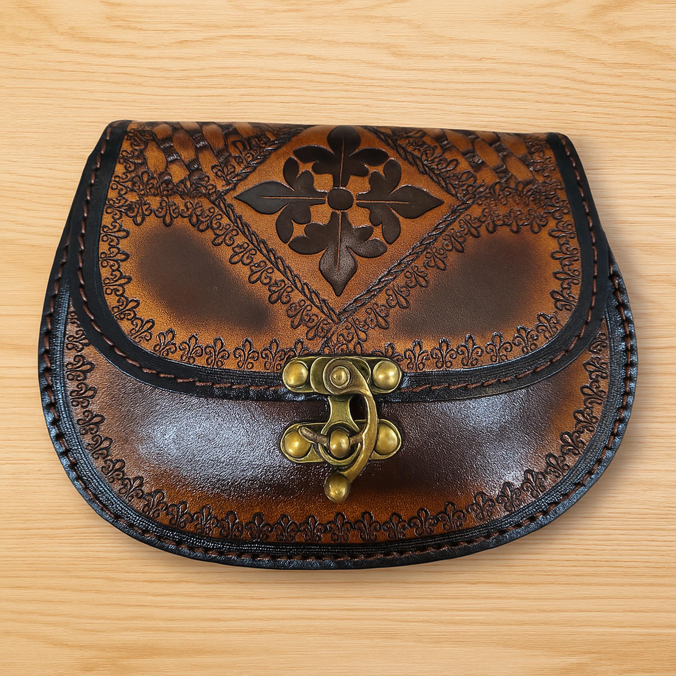 Tooled Leather Crossbody Bag | Floral Carved Satchel | Pink Basket Weave Western Boho | Structured Case | Veg-Tan Full Grain