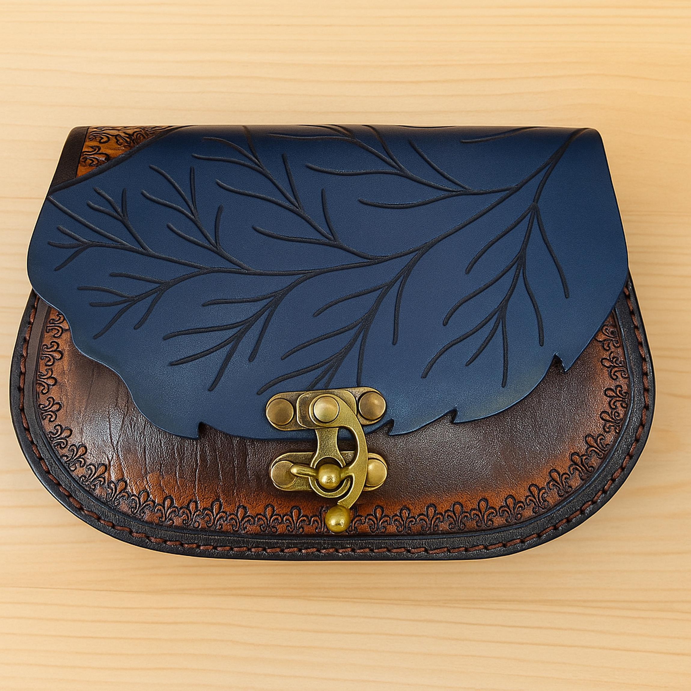 Leather Messenger Bag | Hand-Tooled Leaf Flap Satchel | Cottagecore Botanical Fairycore Crossbody | Veg-Tan Full Grain Brown