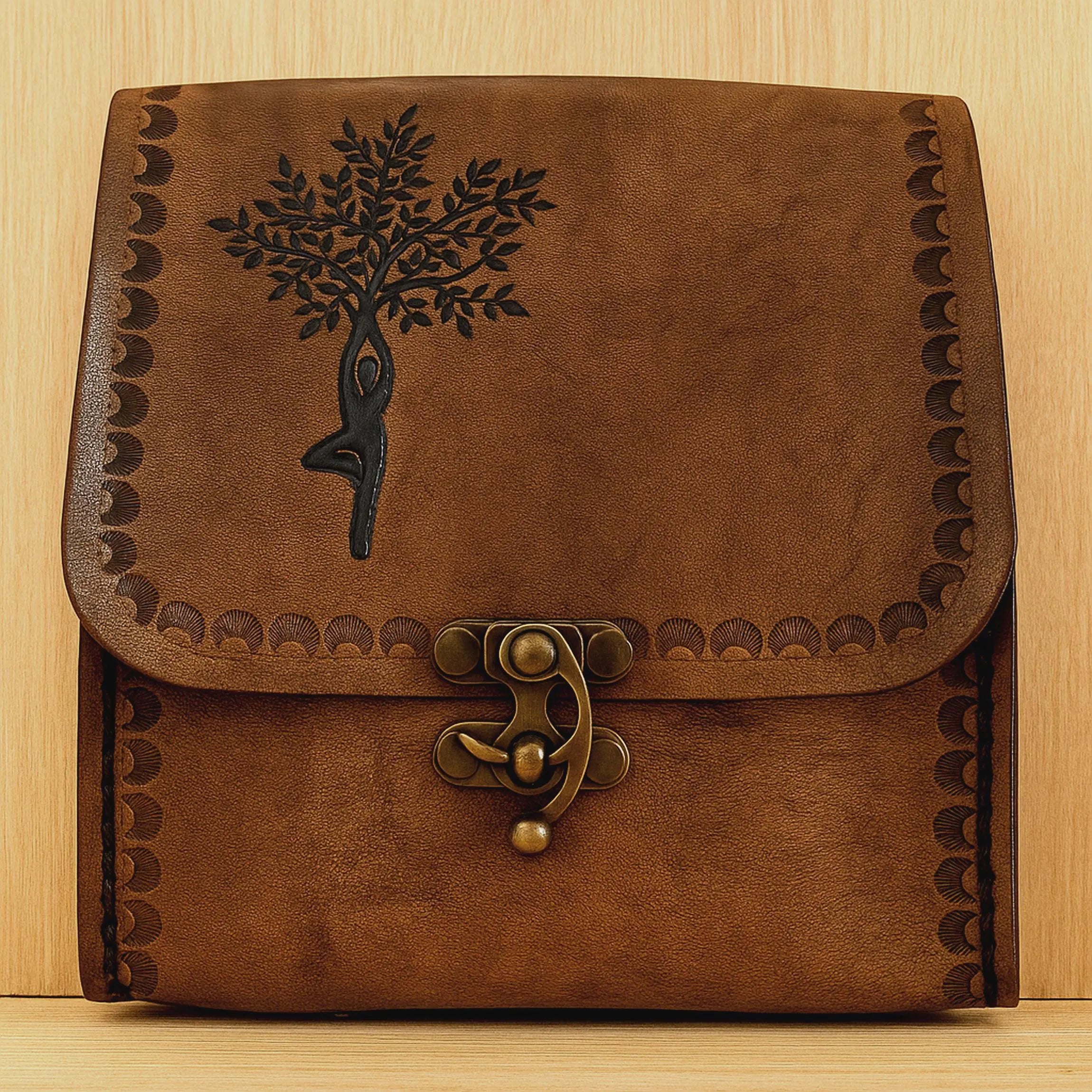 Tree of Life Leather Bag | Hand Painted Mini Backpack | Small Boho Rucksack | Vintage Nature Motif | Full Grain Cowhide