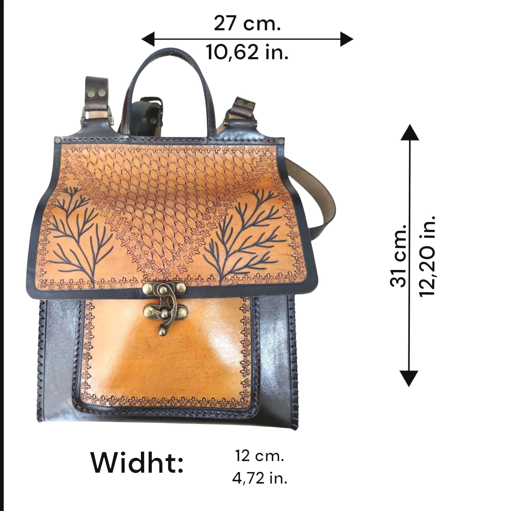 Leather Backpack | Handmade Floral Painted Daypack | Boho Travel Turkish Art Rucksack | Veg-Tan Full Grain | Eco-Friendly Brown