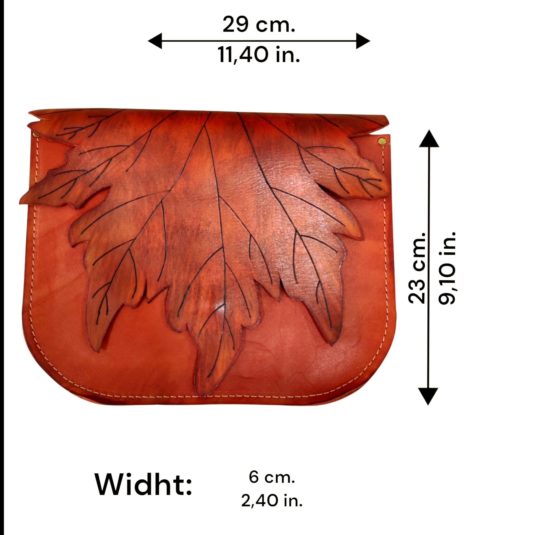 Maple Leaf Leather Crossbody Bag | Cottagecore Messenger Satchel | Botanical Forest Fairy | Autumn Brown | Full Grain Veg-Tan