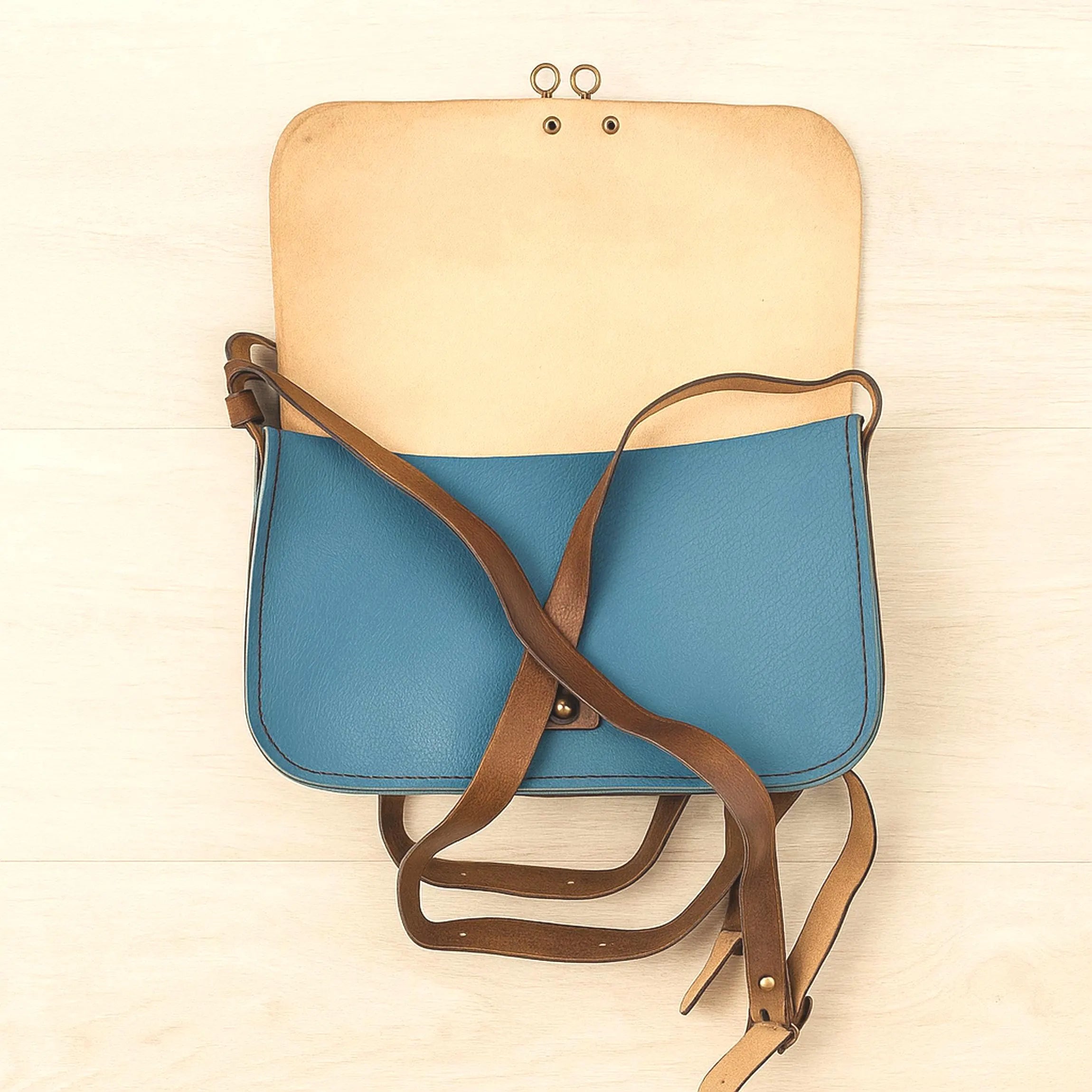 Little Prince Leather Messenger Bag | Blue Flap Fox Hand Painted Tooled Crossbody | Le Petit Prince Literary Art Satchel | Veg-Tan Full Grain