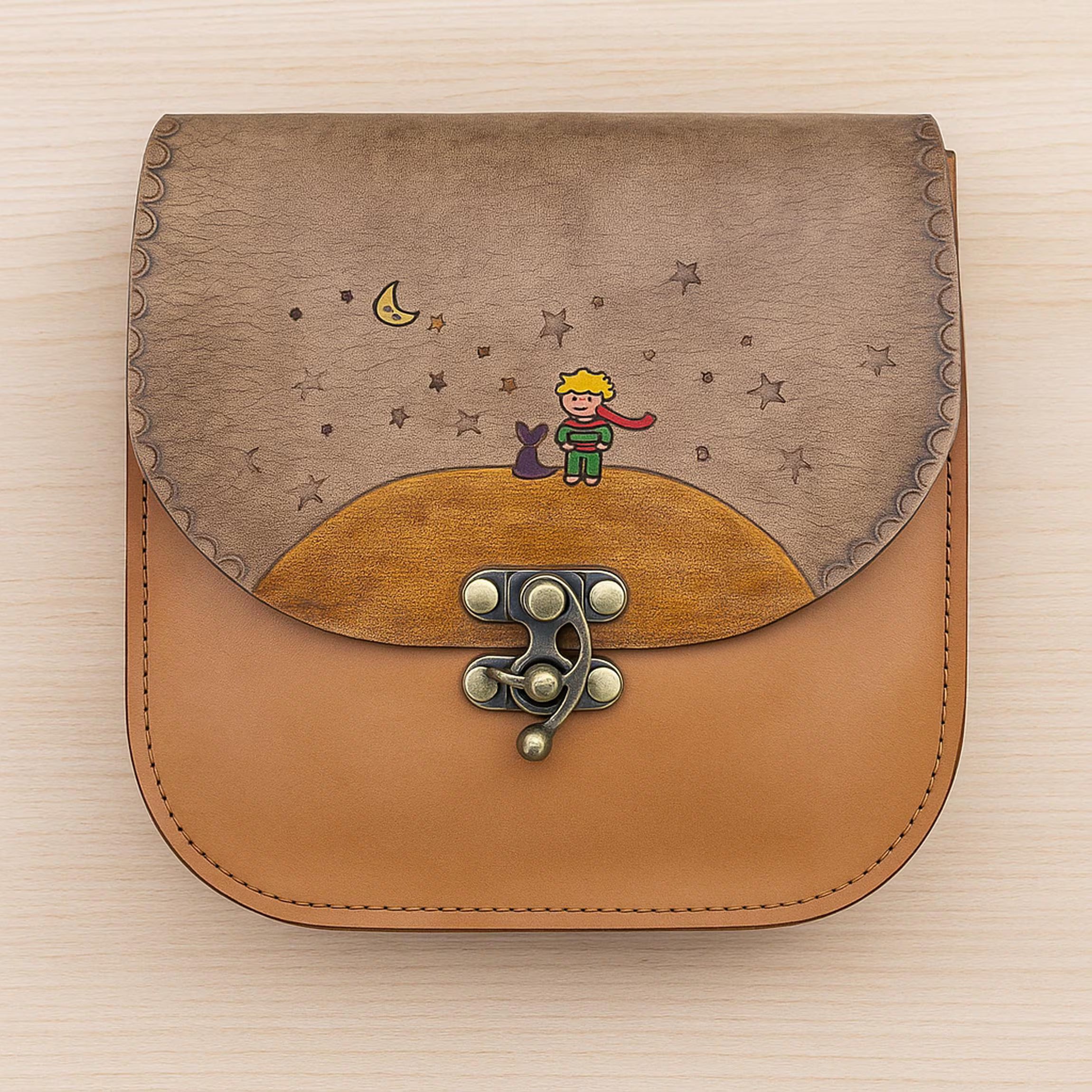 Handmade Le Petit Prince Leather Messenger Bag | Tooled Crossbody Satchel