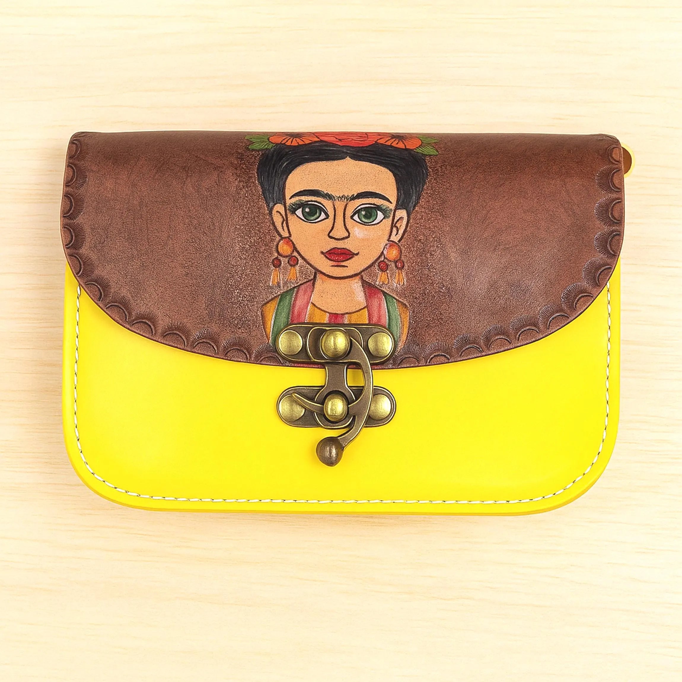 Frida Kahlo Hand Painted Leather Crossbody Bag | Mexican Portrait Satchel | Feminist Colorful Boho | Full Grain Cowhide | Small