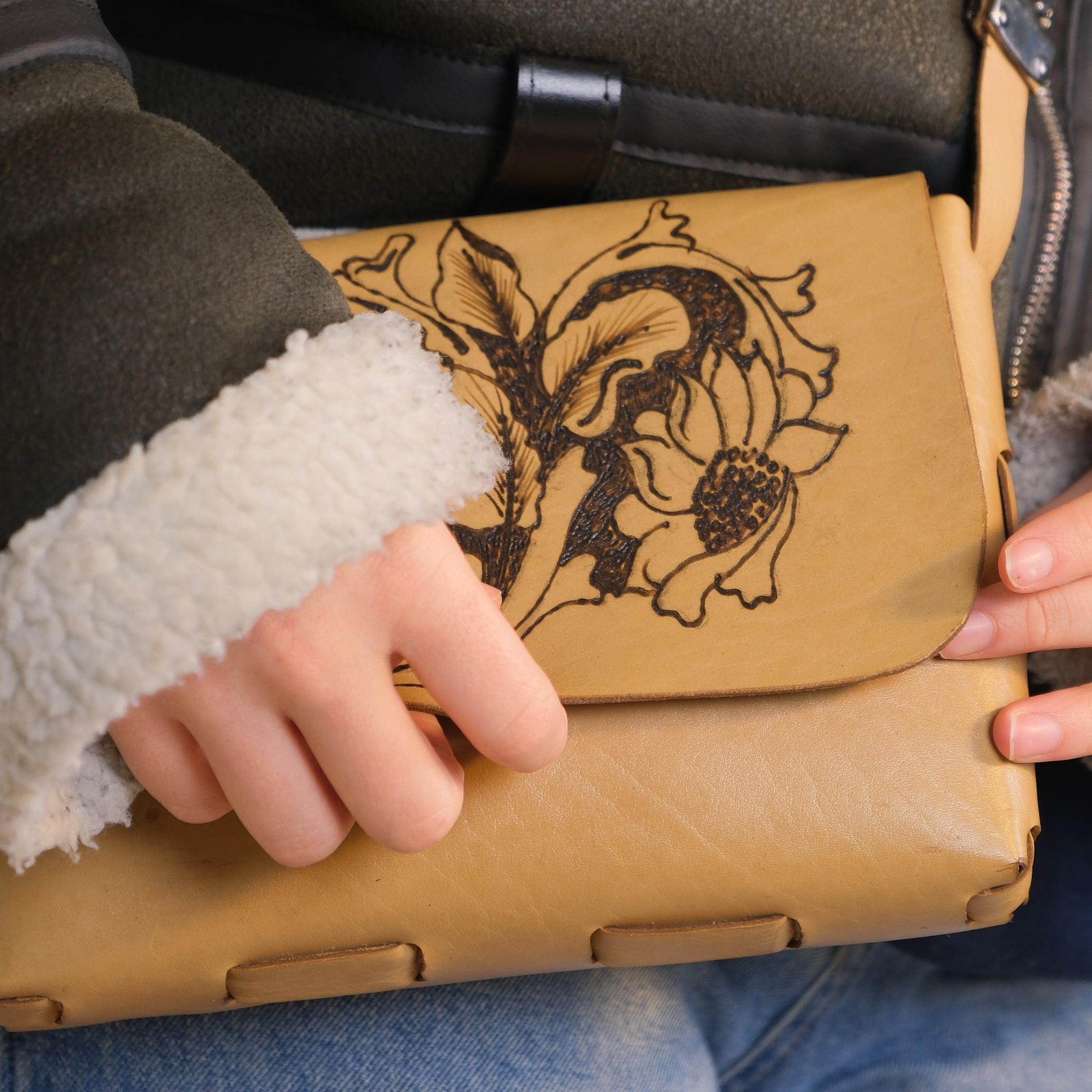 Hand Tooled Floral Leather Crossbody Bag | Boho Western Satchel Artisan Painted