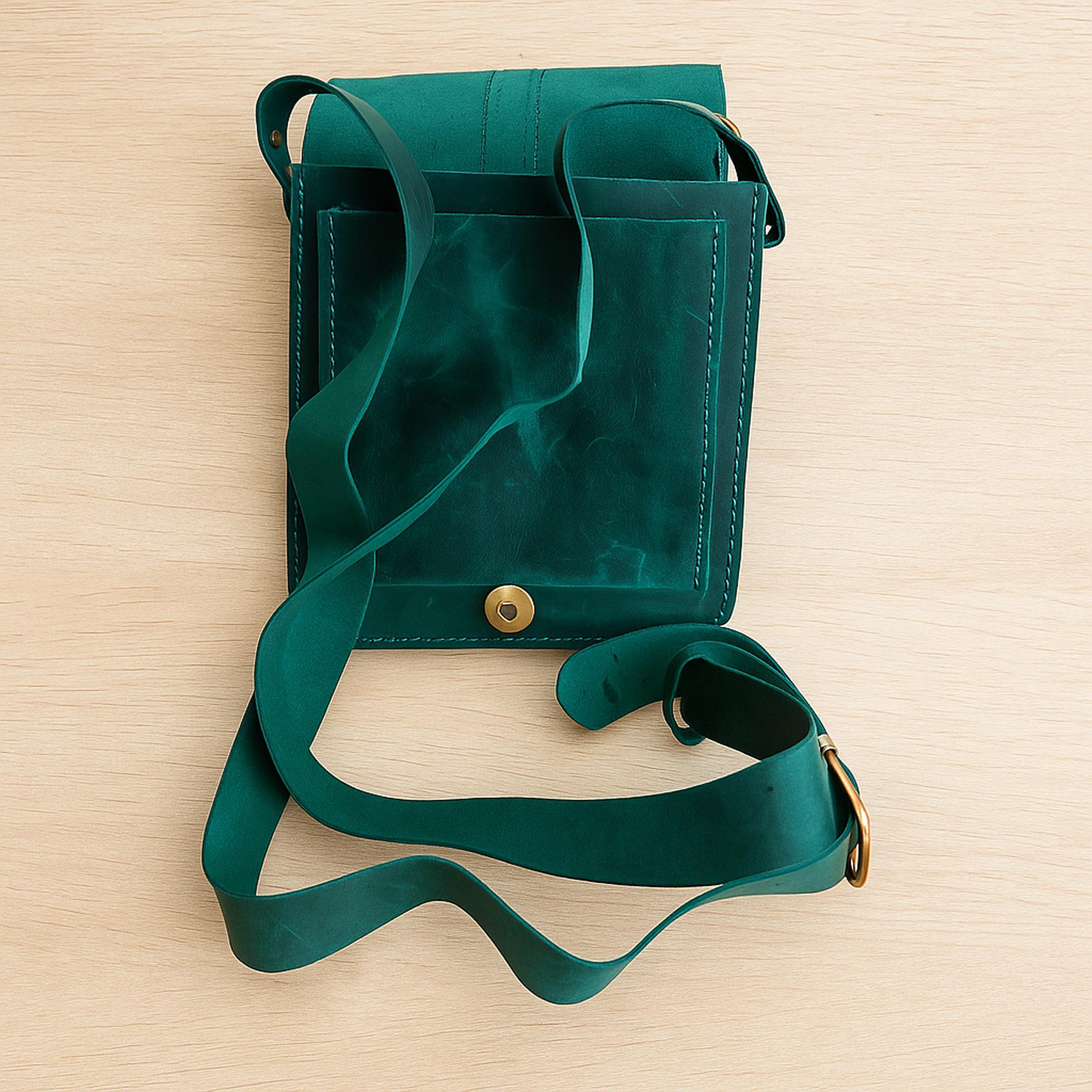Colorful Leather Bag | Artisan Hand-Dyed Satchel | Vintage Crossbody | Square Boho Pouch | Veg-Tan Full Grain | Green Red Maroon