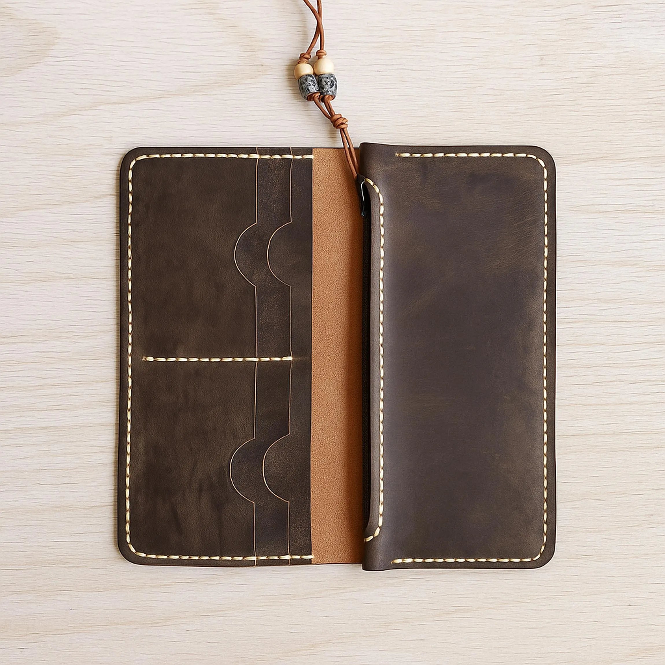 Turkish Ebru Wallet | Handmade Slim Long Bifold | Genuine Veg-Tan Marbled Pattern Cowhide | Art Piece | Unisex Travel Wallet