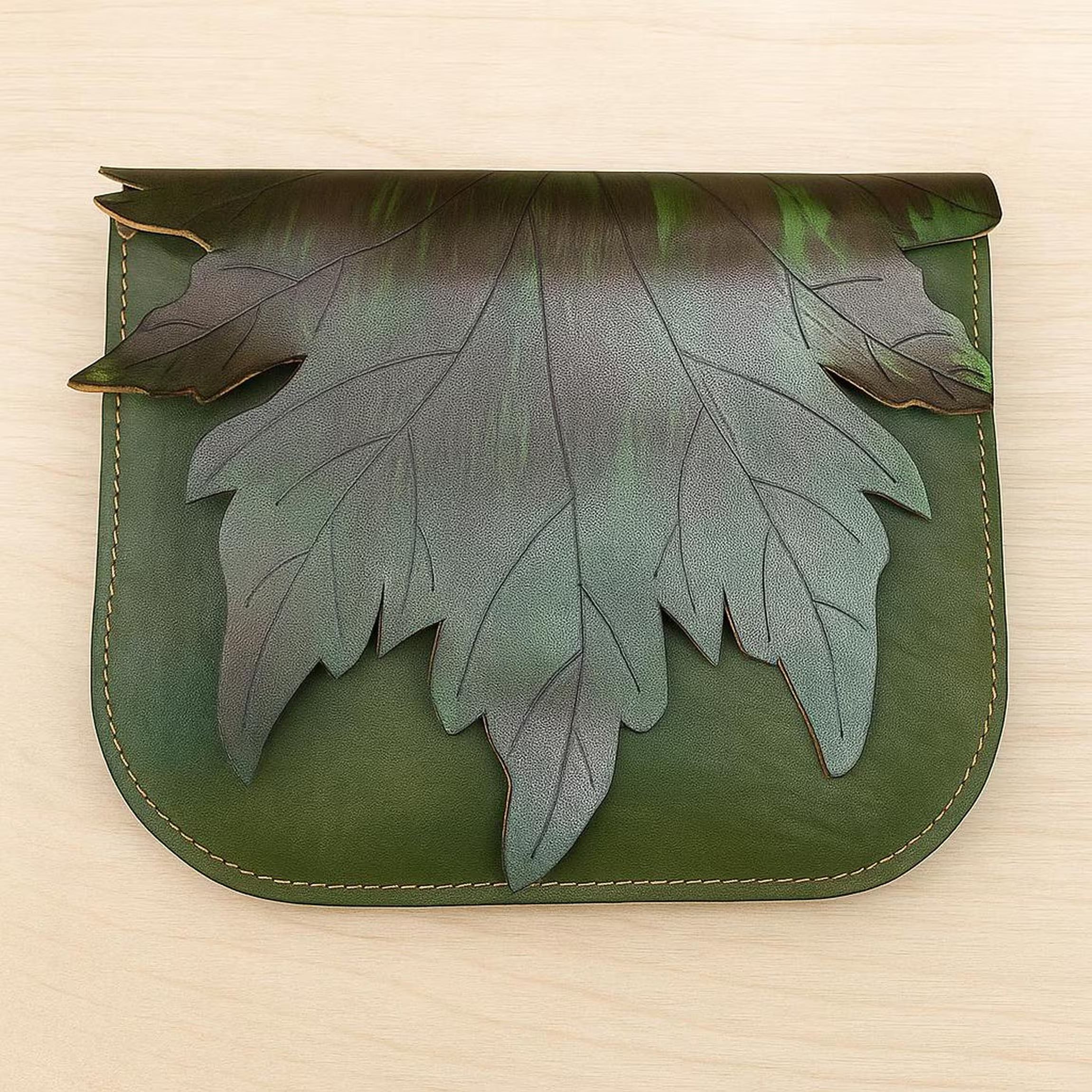 Maple Leaf Leather Crossbody Bag | Cottagecore Messenger Satchel | Botanical Forest Fairy | Autumn Brown | Full Grain Veg-Tan