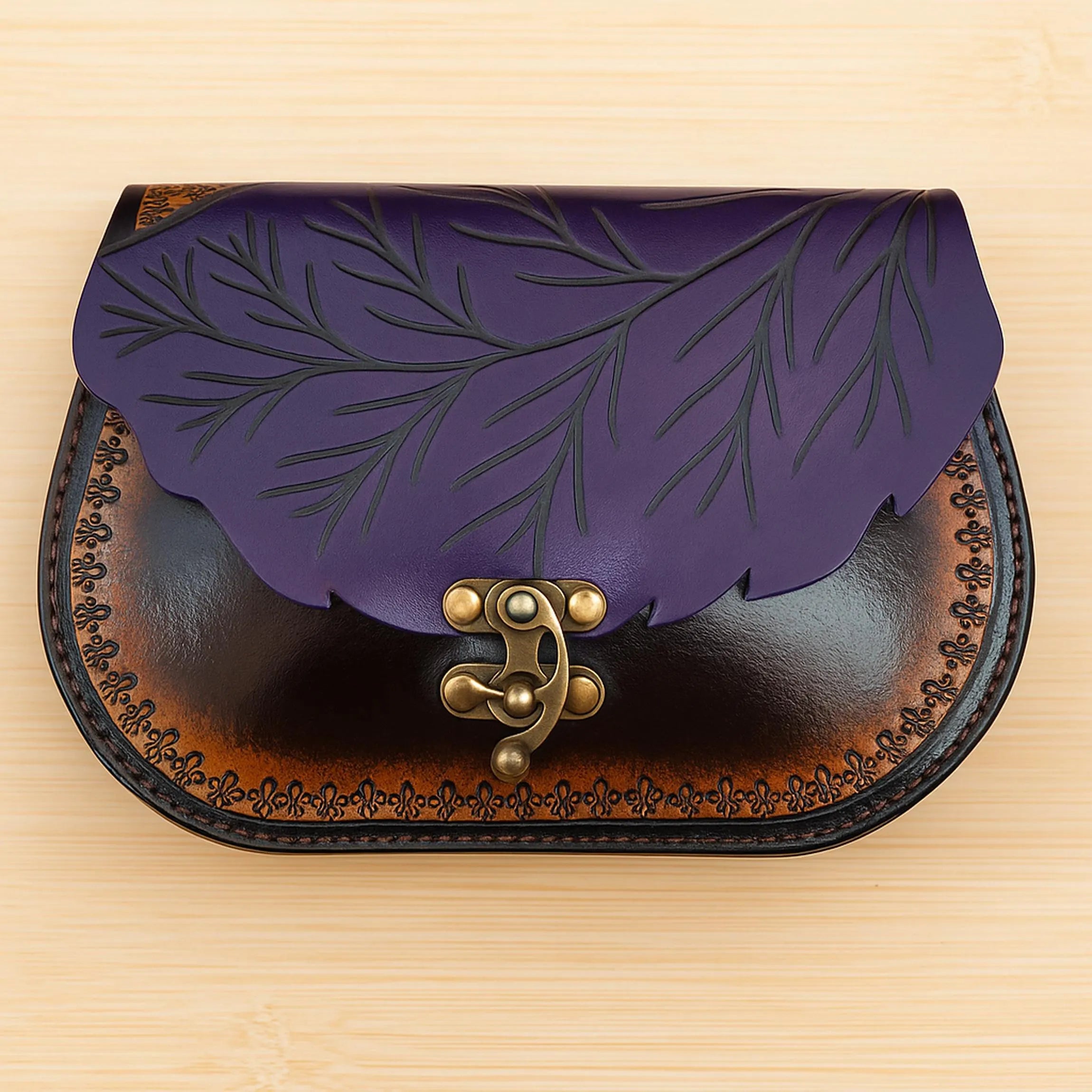 Leaf Flap Leather Messenger Bag | Hand-Tooled Botanical Satchel | Cottagecore Fairy Crossbody | Veg-Tan Full Grain | 4 Colors
