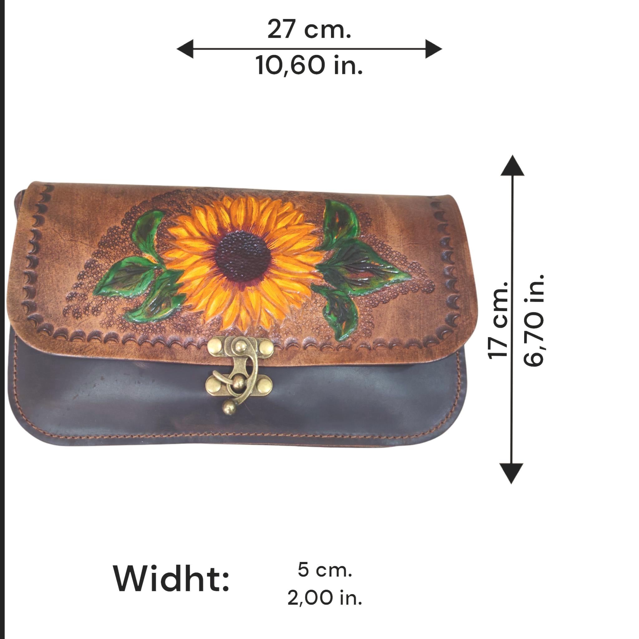Sunflower Leather Bag | Handmade Tooled Crossbody | Floral Hand Painted Purse | Veg-Tan Full Grain | One of a Kind