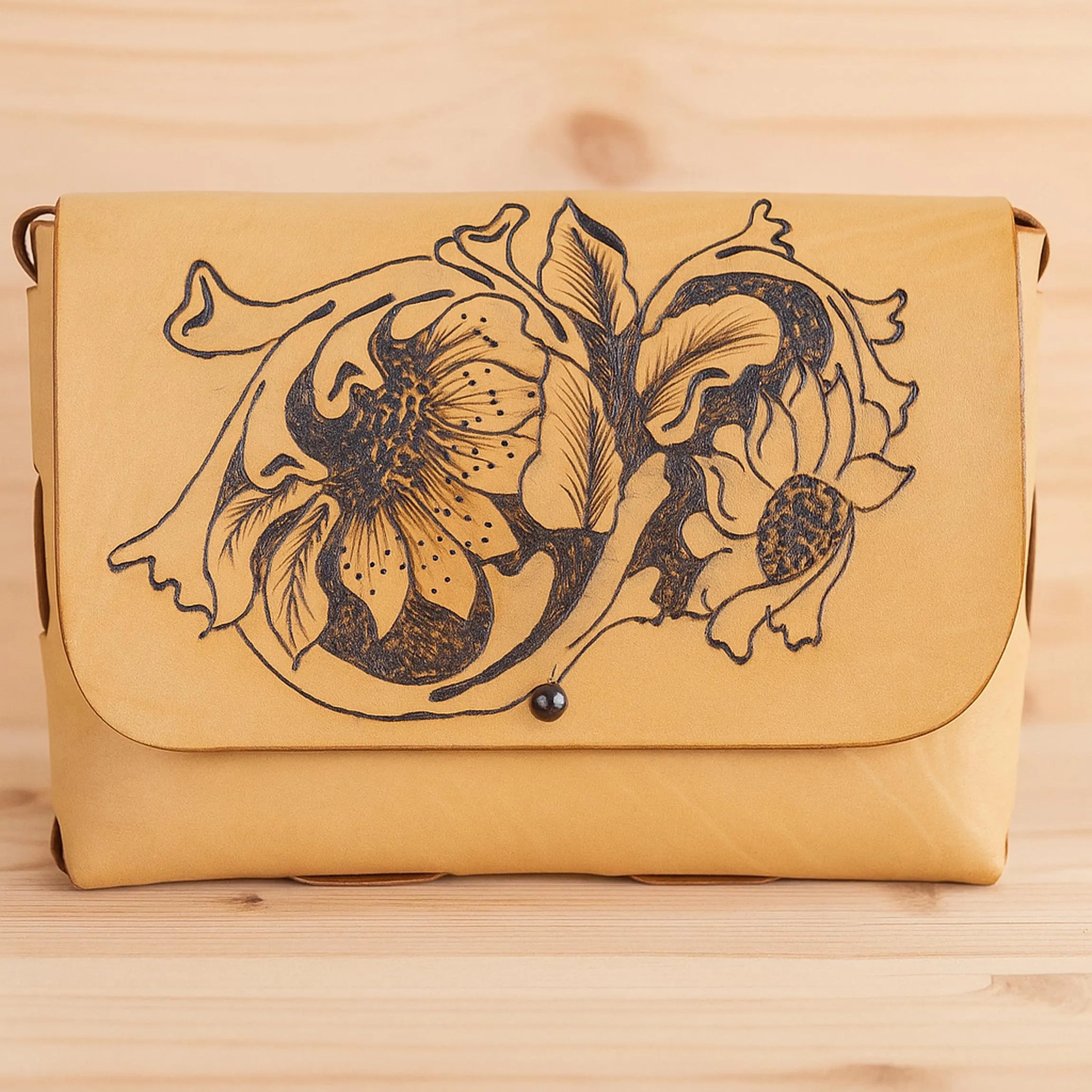 Hand Tooled Floral Leather Crossbody Bag | Boho Western Satchel Artisan Painted