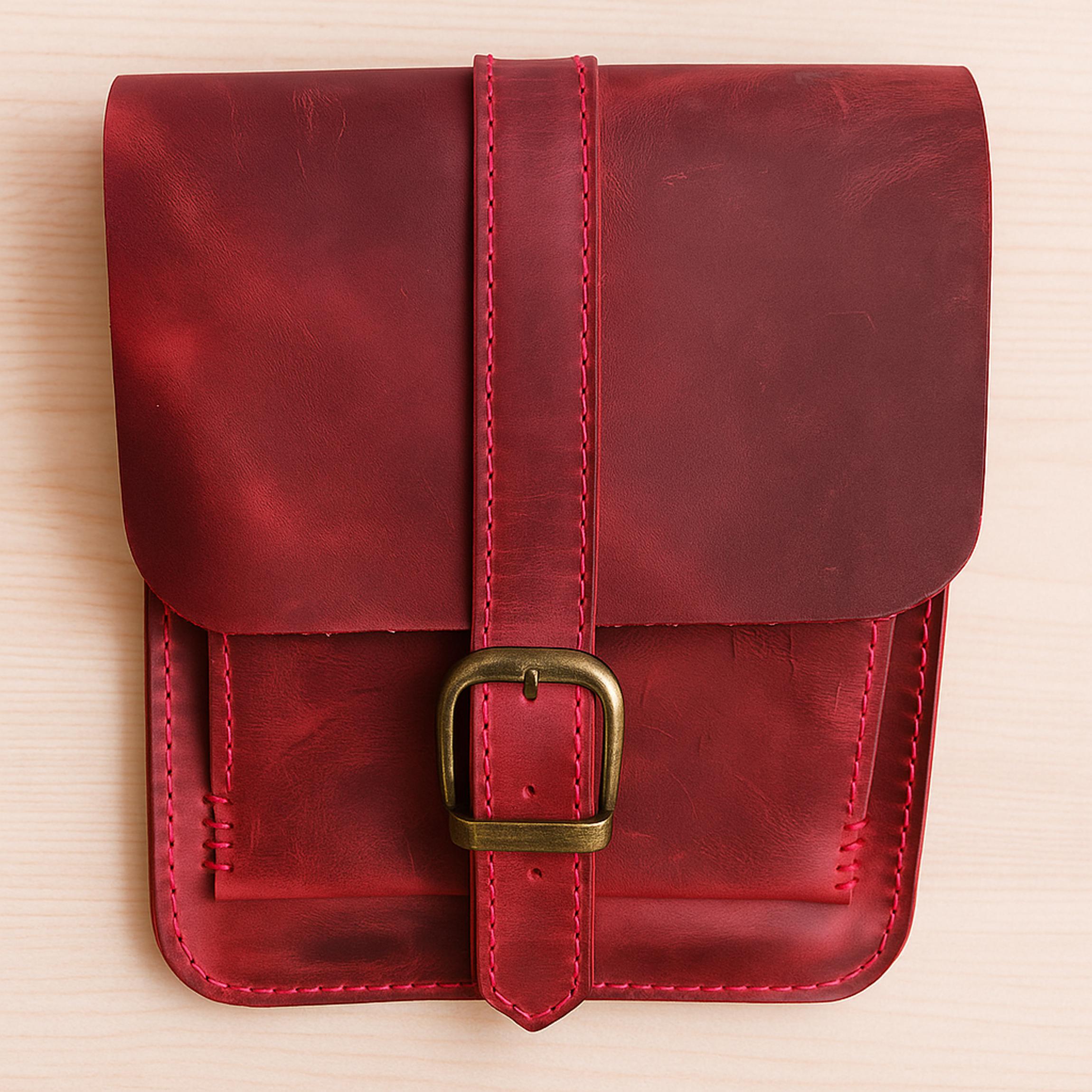 Colorful Leather Bag | Artisan Hand-Dyed Satchel | Vintage Crossbody | Square Boho Pouch | Veg-Tan Full Grain | Green Red Maroon