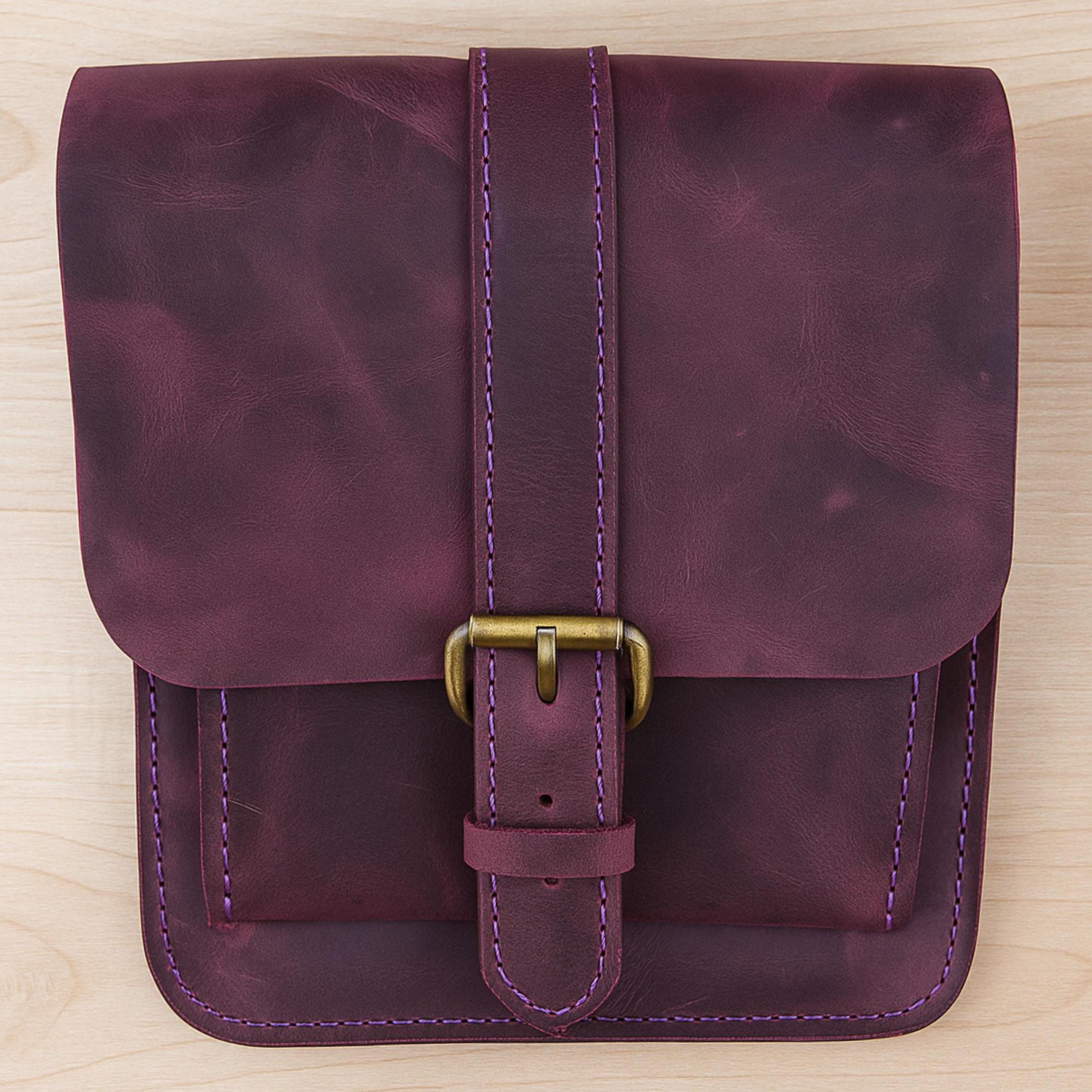 Colorful Leather Bag | Artisan Hand-Dyed Satchel | Vintage Crossbody | Square Boho Pouch | Veg-Tan Full Grain | Green Red Maroon
