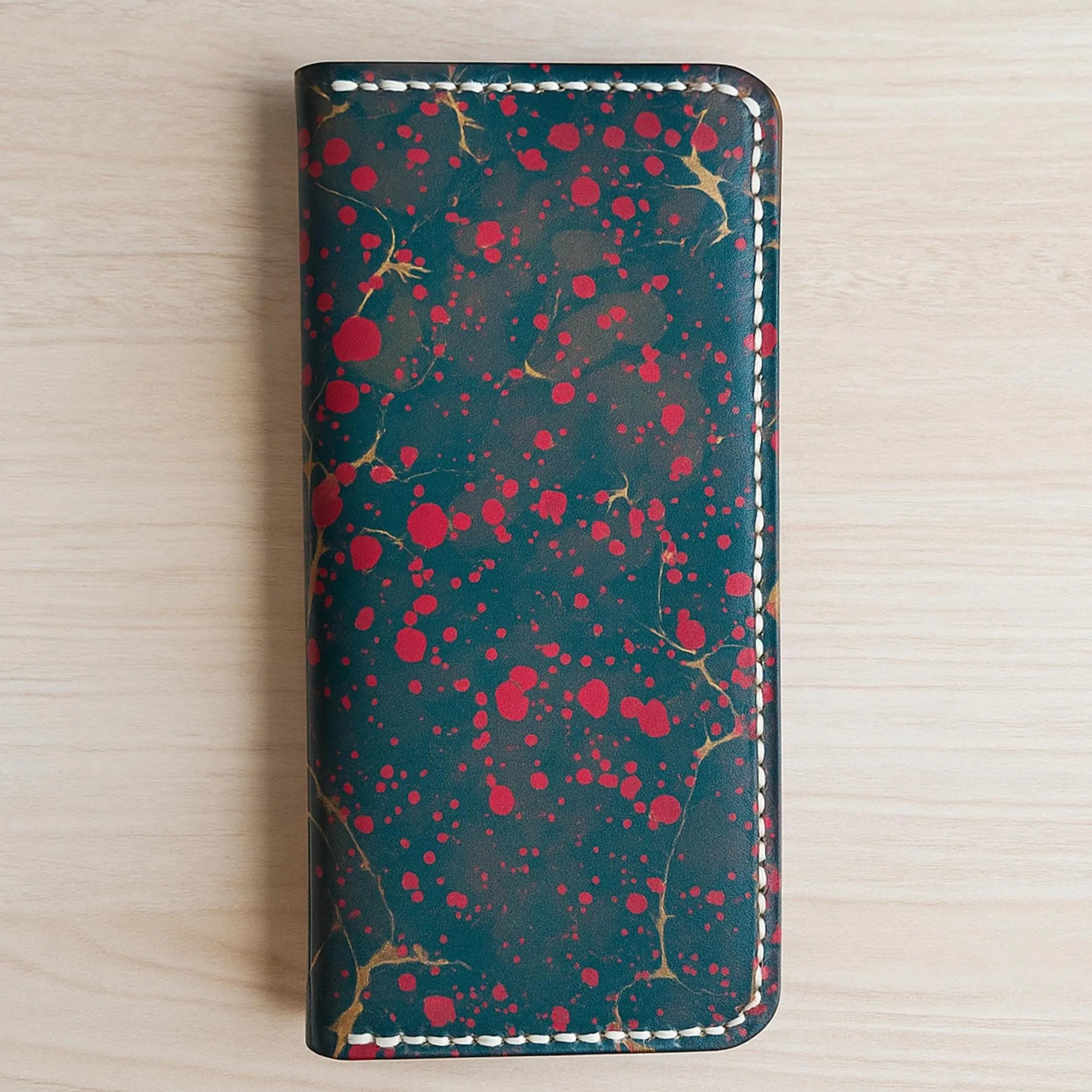 Turkish Ebru Wallet | Handmade Slim Long Bifold | Genuine Veg-Tan Marbled Pattern Cowhide | Art Piece | Unisex Travel Wallet