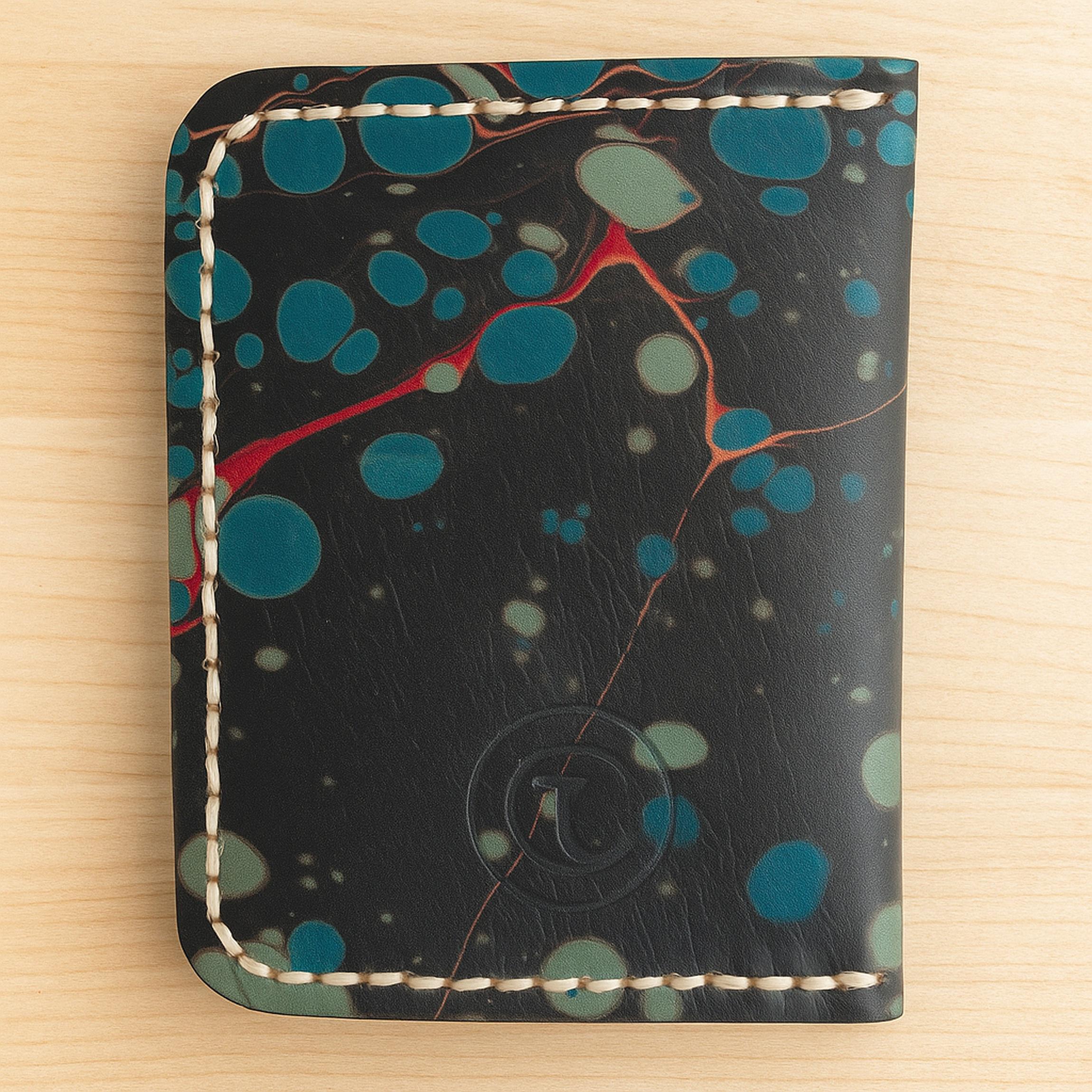 Turkish Ebru Wallet | Handmade Marbling Art Bifold | Vegetable Tanned Full Grain Cowhide | Slim Marbled Pattern | Hand Painted
