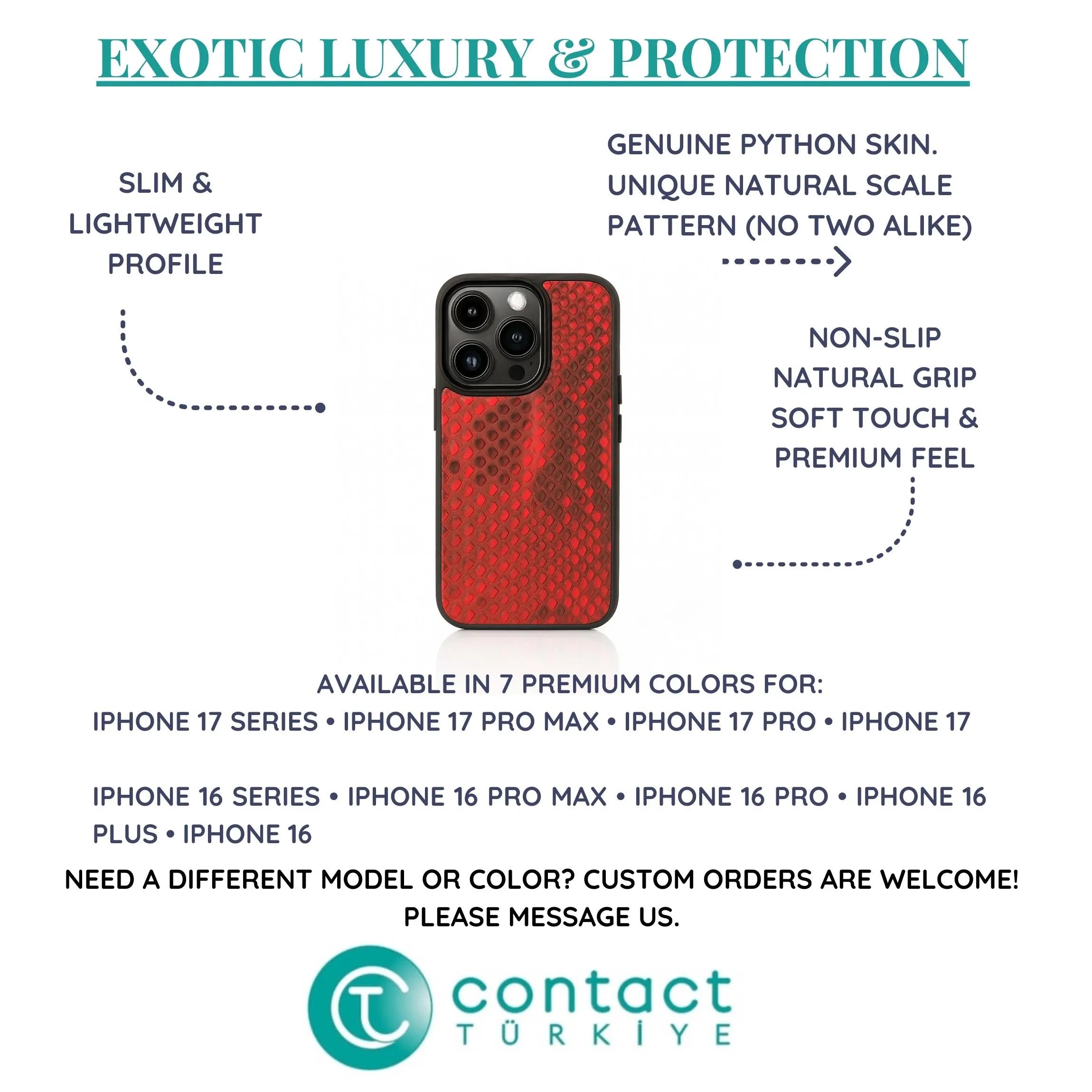 Python iPhone Case | Exotic Snake Skin Leather Cover | Handmade Slim Protective | iPhone 16 & 17 Series