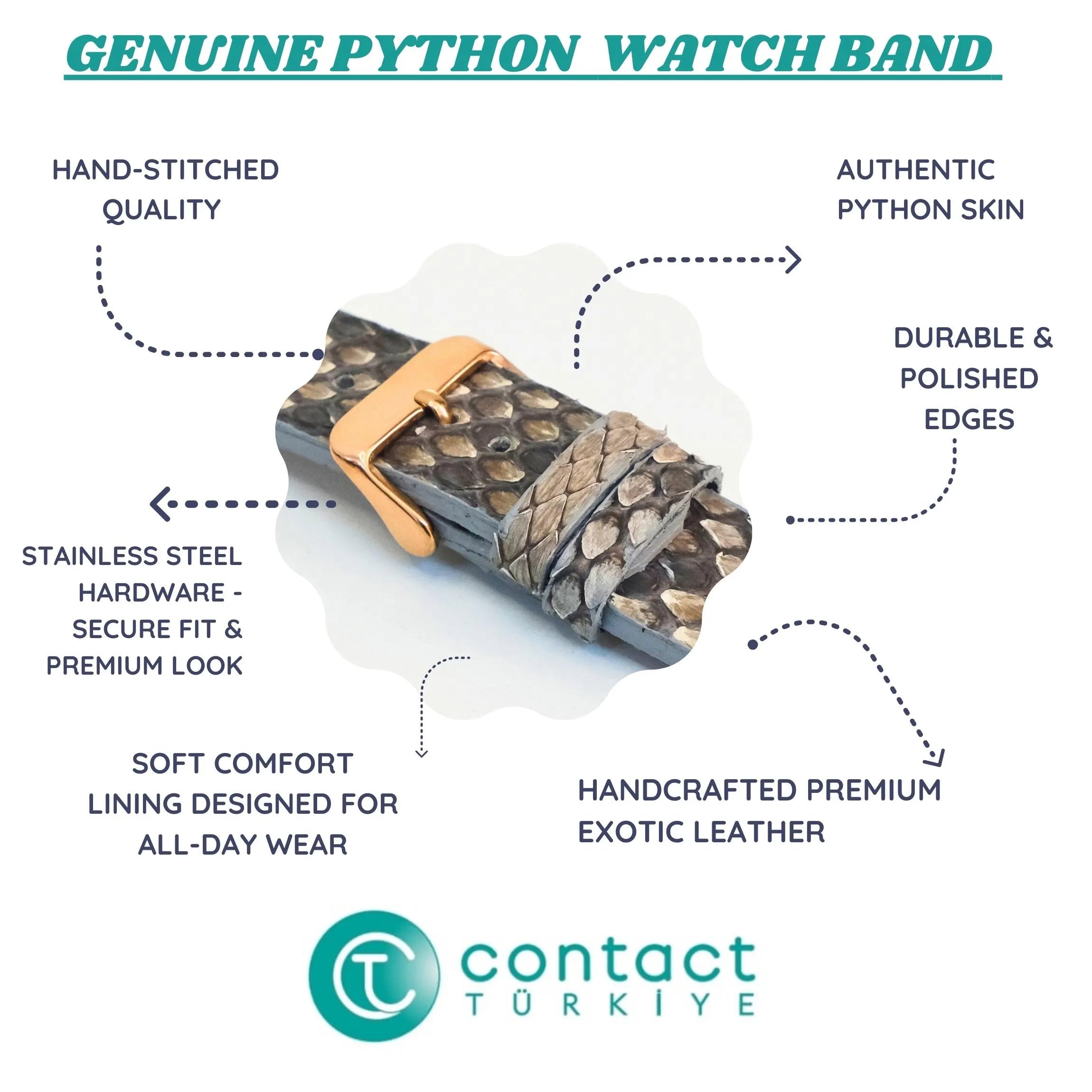 Python Leather Apple Watch Band | Exotic Snake Skin Strap | All Sizes 38mm–49mm | Multiple Band and Closure Color Variations