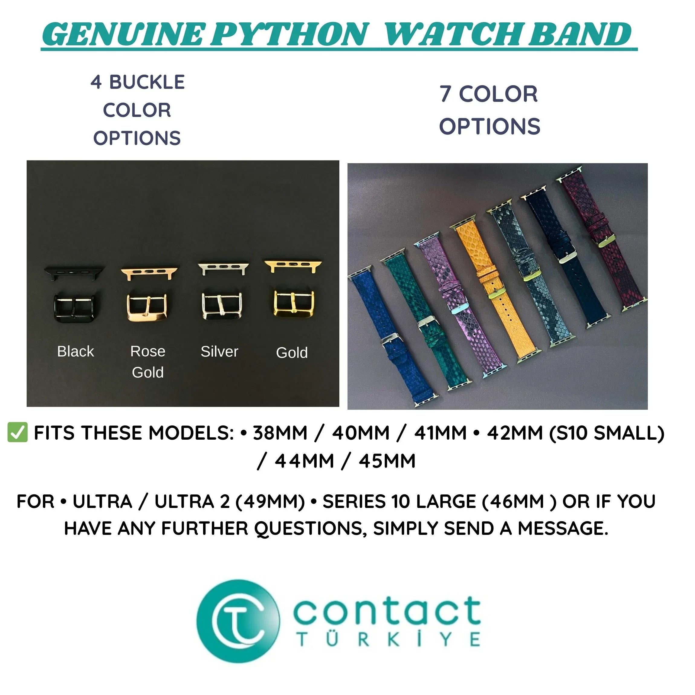 Python Leather Apple Watch Band | Exotic Snake Skin Strap | All Sizes 38mm–49mm | Multiple Band and Closure Color Variations