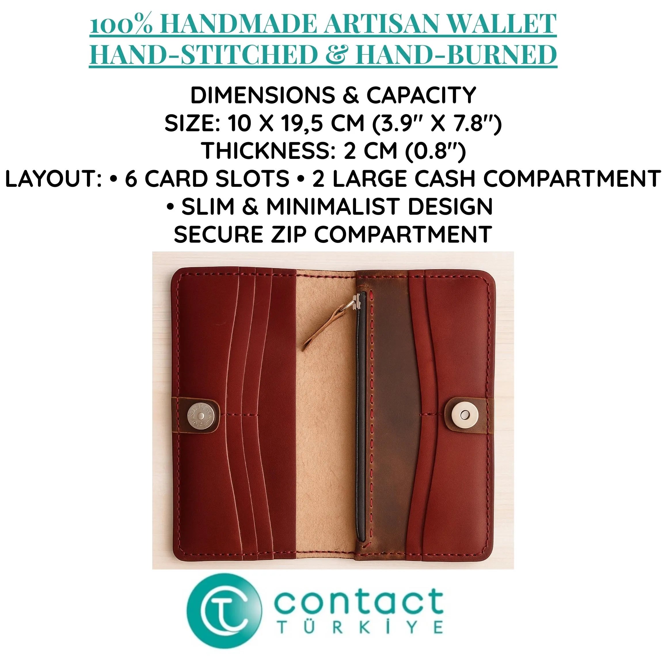 Lady Art Wallet | Hand-Burned Silhouette | Full Grain Leather Slim Long Bifold | Handmade Artisan Purse | Veg-Tan Cowhide