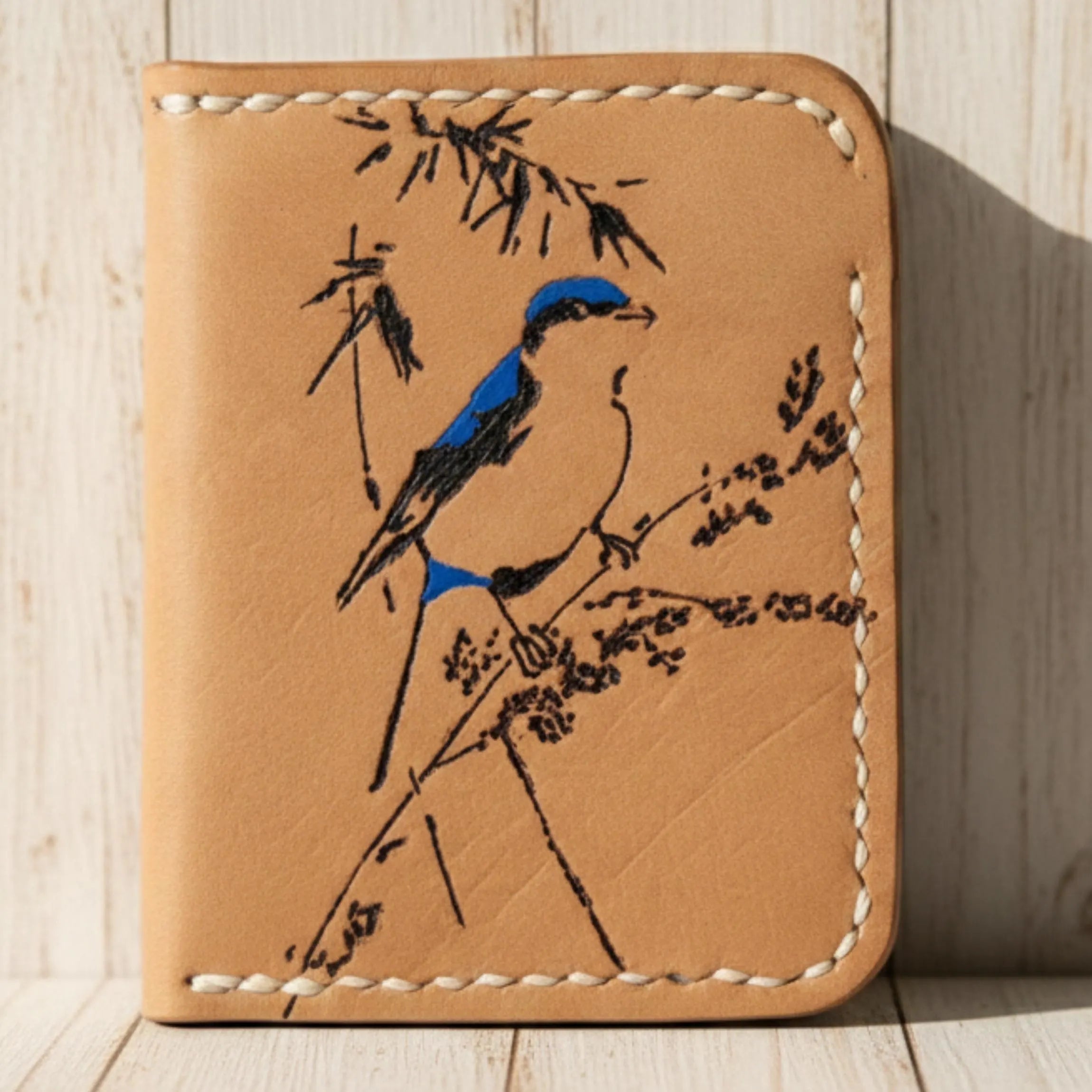Minimalist Leather Wallet | Hand-Burned Pyrography Art | Animal & Human Figure | Slim Bifold Card Holder | Veg-Tan Full Grain | Personalized