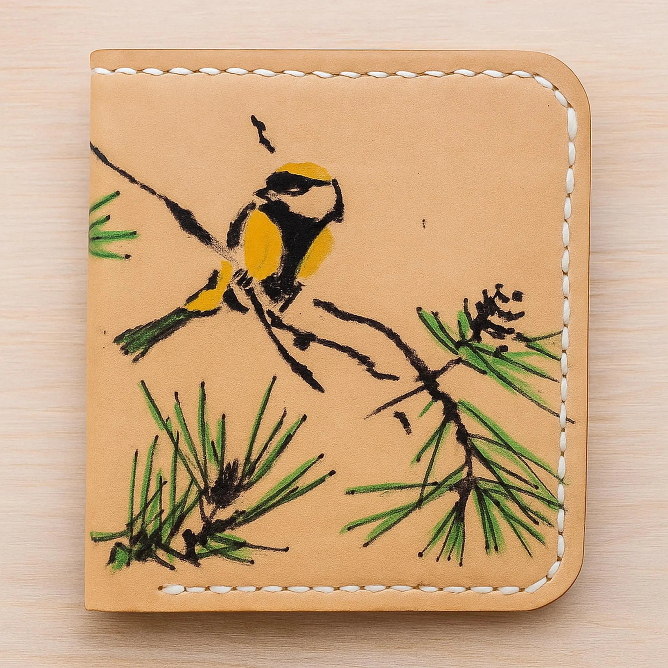 Minimalist Leather Wallet | Hand-Burned Pyrography Art | Animal & Human Figure | Slim Bifold Card Holder | Veg-Tan Full Grain | Personalized